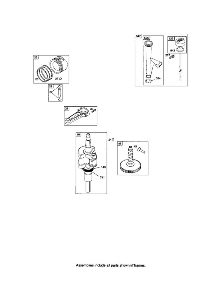 Crankshaft/Dipstick/Tube Diagram and Parts List for 44M700 0110-0121 Briggs and Stratton Engine